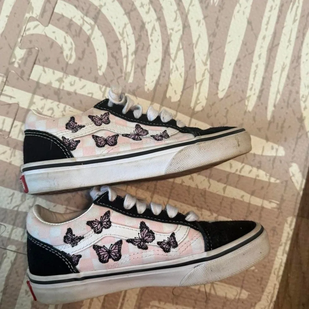 Vans Old Skool Black White Pink Checkerboard Purple Butterfly Shoes Toddler 13